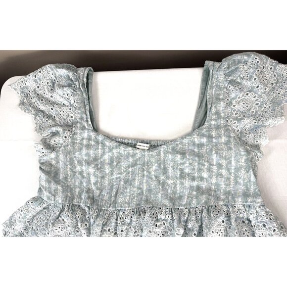 American Eagle L Babydoll Eyelet Lace Light Blue Dainty Floral Top Cottagecore - Picture 3 of 10